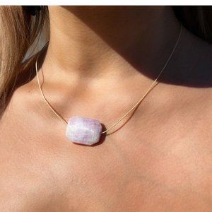 Natural Kunzite Nude Hypoallergenic Cord Necklace
